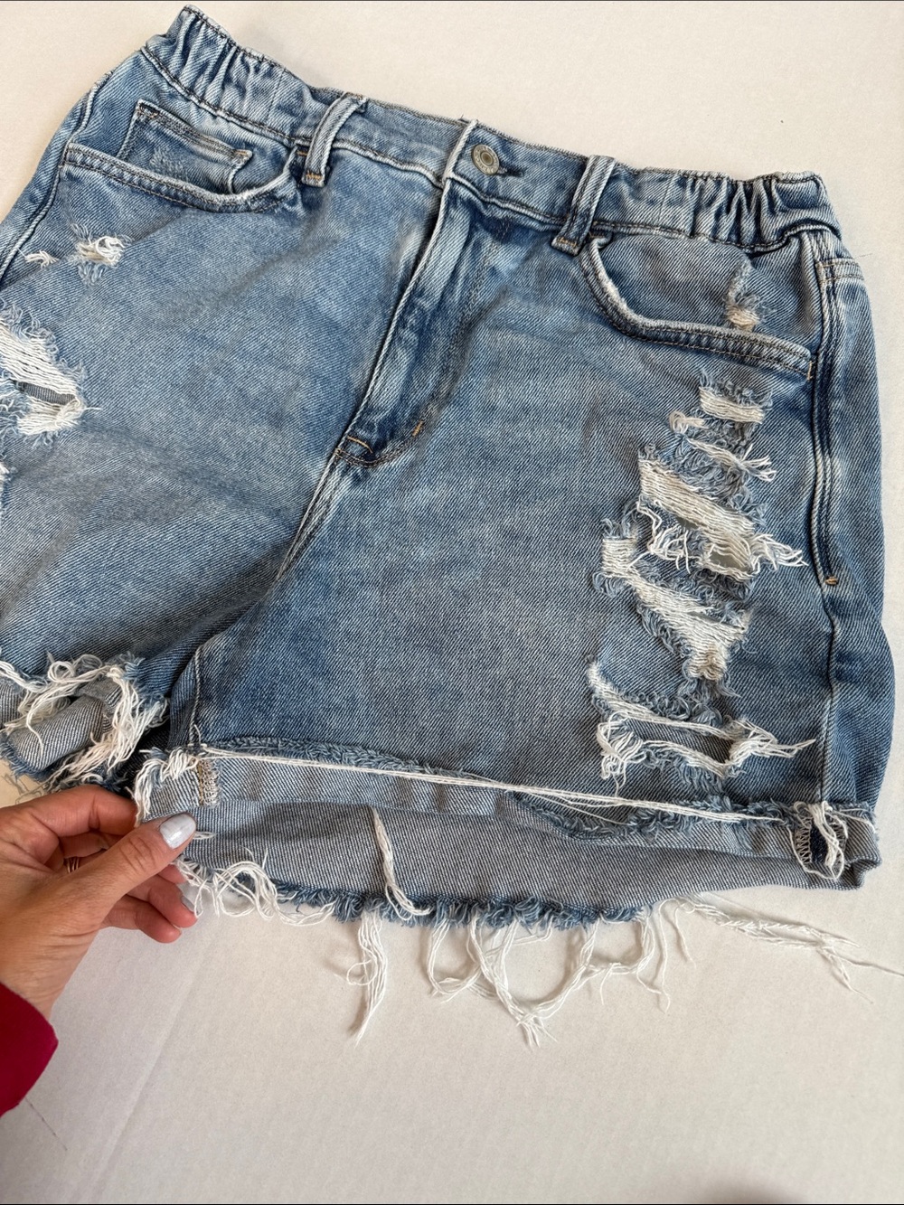 Arizona Jean Company High Waist Denim Shorts Stretch Distressed Blue size 11 - Picture 5 of 10